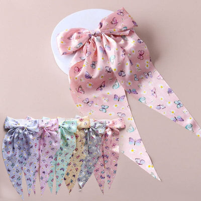 Butterfly Printed Bow With Tail Barrette Hair Pin 6351 (12 units)