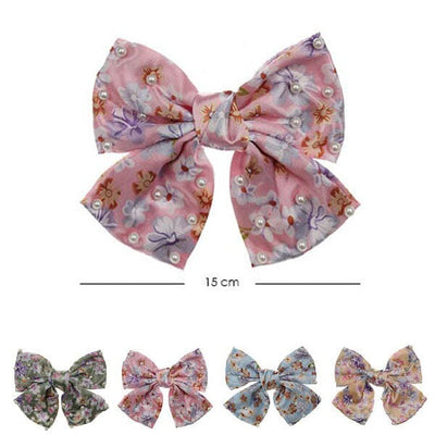 Colorful Floral Fabric Hair Bow 8281 ( 12 units)