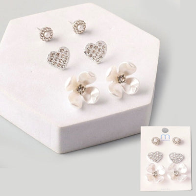 Flower Heart Stud 3PC Set Earrings 36724 (12 units)