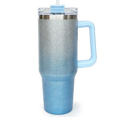 Glitter Tow Tone Tumbler With Straw - Blue & silver (1 unit)