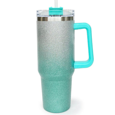 Glitter Tow Tone Tumbler With Straw - Mint & silver (1 unit)
