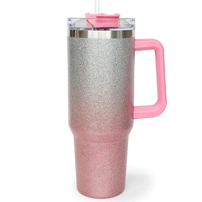 Glitter Tow Tone Tumbler With Straw - Pink & silver (1 unit)