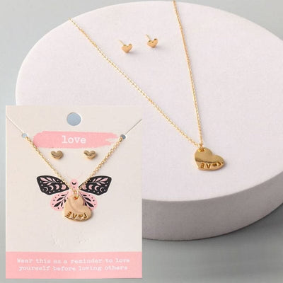 Love Heart Necklace Earring Set 8327G (12 units)