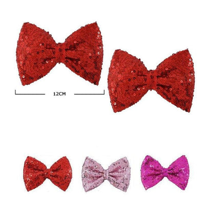 Red Pink Tone Sequin Hair Bows 6204 (24 units)
