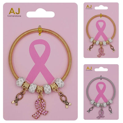 Breast Cancer Ribbon Pink Rhinestone Bracelet 2207 (12 units)