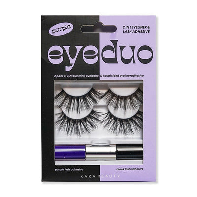 Eye Duo 2PR 3D Faux Mink Eyelashes & Dual Sided Eyeliner Adhesive Set - Purple (1 unit)