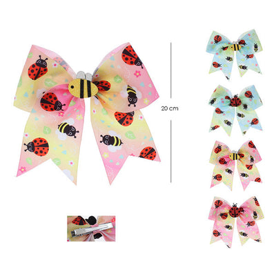 Ladybug And Bumble Bee Patch Cheer Hair Bow 6183 ( 12 units)