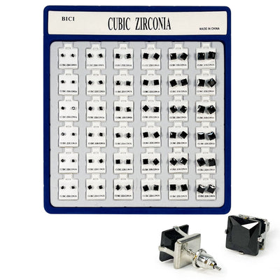 Square Shape Cubic Zirconia Black Earrings 4296 (36 Units)