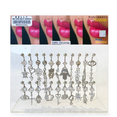 22 PC Assorted Crystal Mix Body Piercing Silver (1 unit)