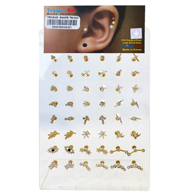 48 PC Flat Back Earrings Stud Tragus Bar Piercing Gold (1 unit)