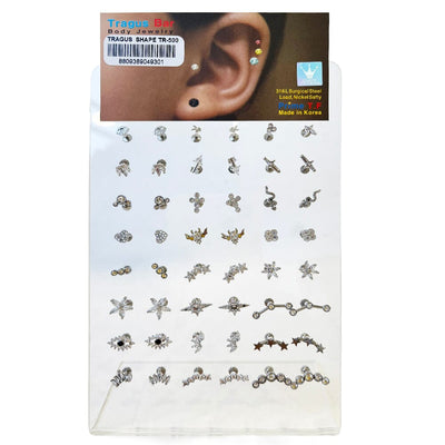 48 PC Flat Back Earrings Stud Tragus Bar Piercing Silver (1 unit)