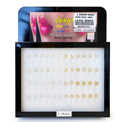 48 PC L Shape Nose Ring Gold, Silver Mix (1 unit)