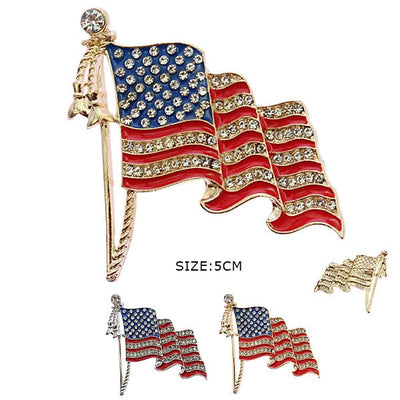 American Flag Rhinestone Brooch 0232GS (12 units)