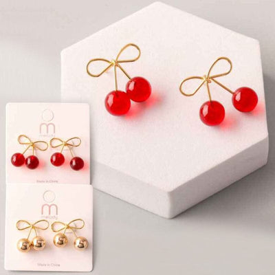 Bead Cherry Bow Earring 39109 (12 units)