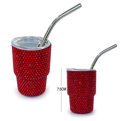 Bling Rhinestone Tumbler Shot Glass with Straw and Lid - Red (1 unit)