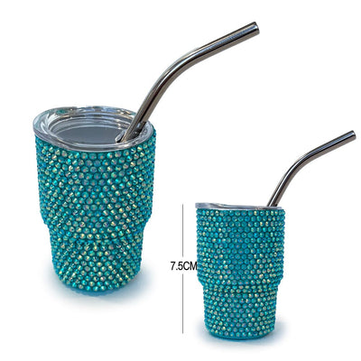 Bling Rhinestone Tumbler Shot Glass with Straw and Lid - Turquoise (1 unit)