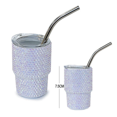 Bling Rhinestone Tumbler Shot Glass with Straw - White (1 unit)