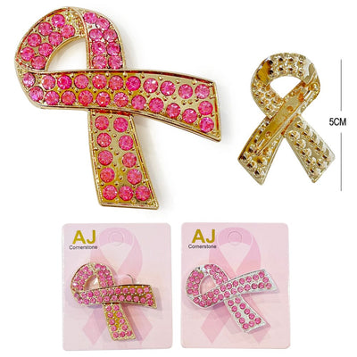 Breast Cancer Ribbon Pink Rhinestone Brooch 2015 (12 units)