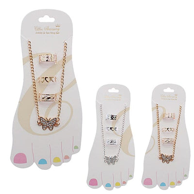 Butterfly Charm Anklet With Toe Ring Set 0111GS (12 units)