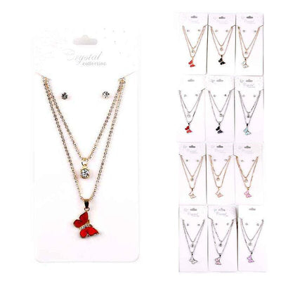 Butterfly Charm Layered Necklace Set 2453 (12 units)