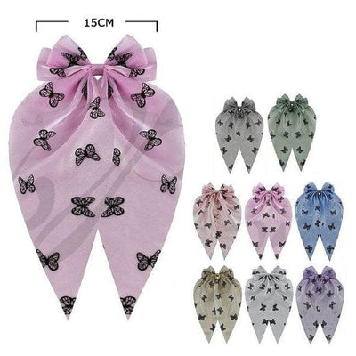 Butterfly Printed Hair Bow With Tail 29297M (12 units)