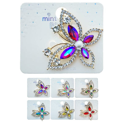 Butterfly Rhinestone Brooches 49356 (12 units)