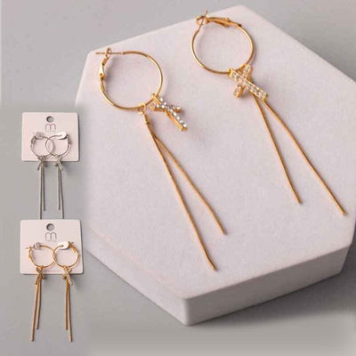 Chain Cross Tassel Hoop Earring 37250GS (12 units)
