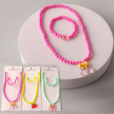 Cherry Bow Necklace Bracelet Set 0239 (12 units)