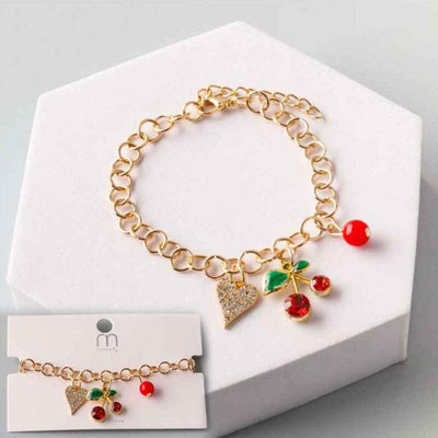 Cherry Heart Charm Chain Bracelets 18337 (12 units)
