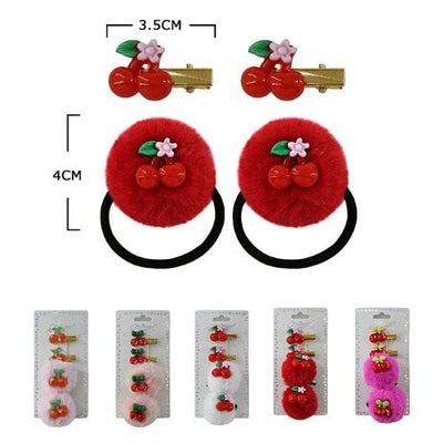 Cherry Pom Pom Hair Tie Set 51206M (12 units)