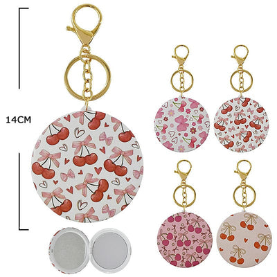 Cherry Printed Compact Mirror With Keychain 73372 (12 units)