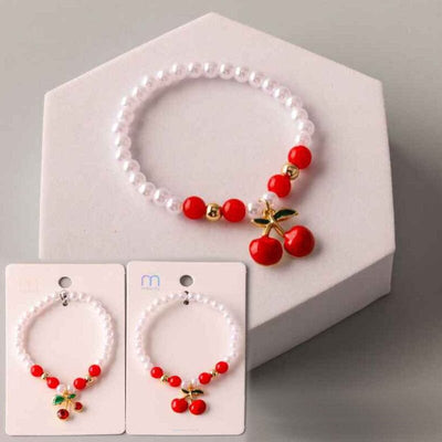 Cherry Red Pearl Beaded Bracelets 18334 (12 units)