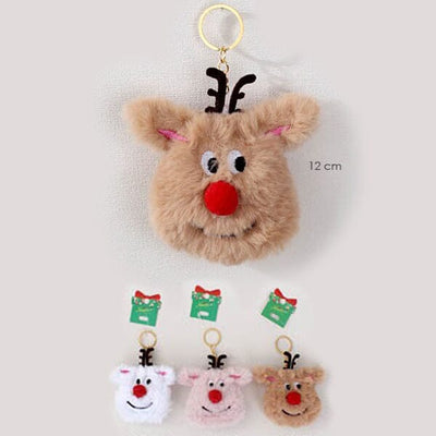 Christmas Reindeer Furry Pom Pom Keychain 2404 (12 units)