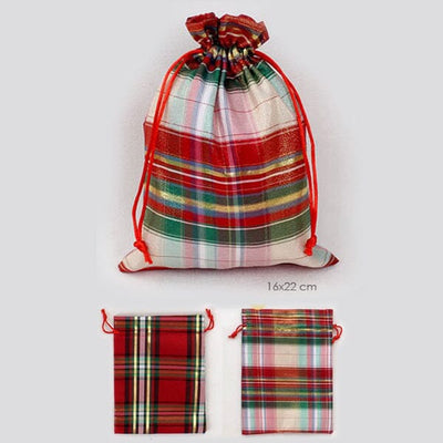 Christmas Shiny Plaid Print Drawstring Gift Bag 2347 (12 units)