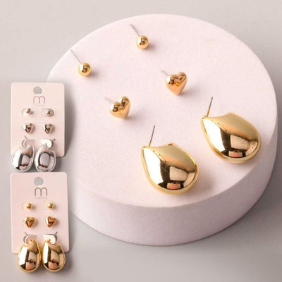 Chunky Lobe Heart Earring Set 38995 (12 units)