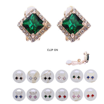 Clip On Rhinestone Earrings 2362R6 ( 12 units)