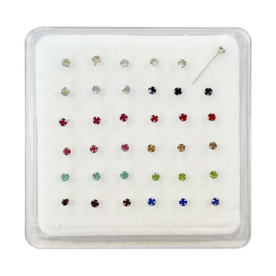 Color 2.0mm Rhinestone Sterling Silver Nose Rings (1 unit)