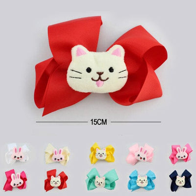 Colorful Bow With Kitty & Bunny Hair Pin 1010A (12 units)