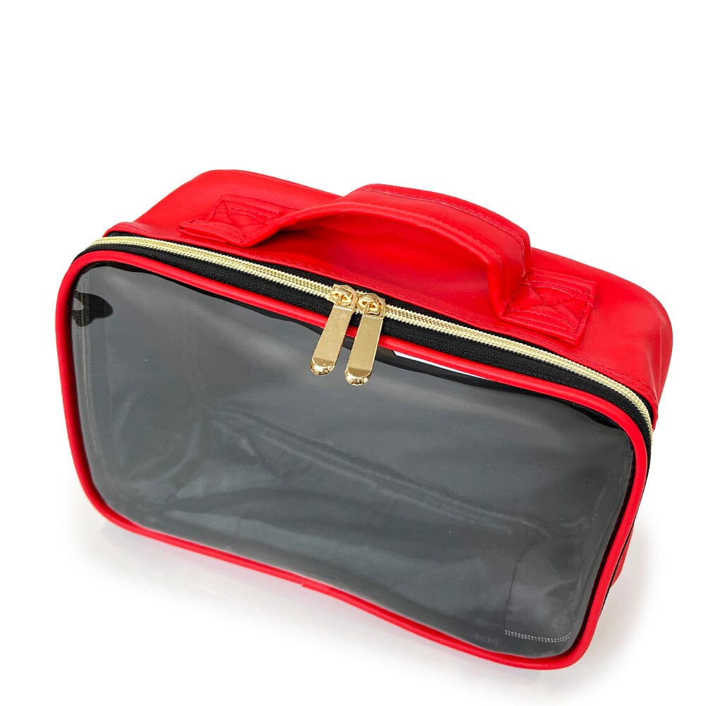 drunk elephant travel makeup bag Clear Front Open Travel Makeup Bag Case (Color: Red)