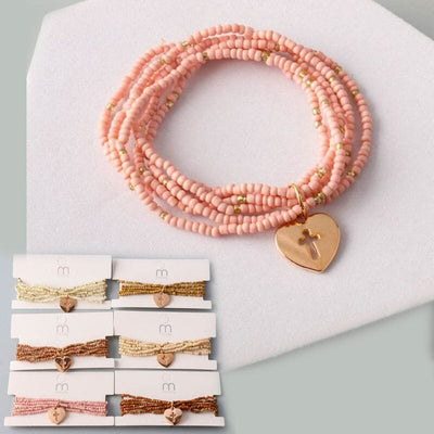 Cross Heart Seed Beads Bracelet 17804 (12 units)