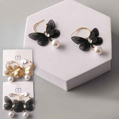 Crystal Wing Butterfly Pearl Drop Earring 38595 (12 units)