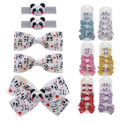 Cute Panda 5PC Hair Bow Pin Set 0677R6 (12 units)