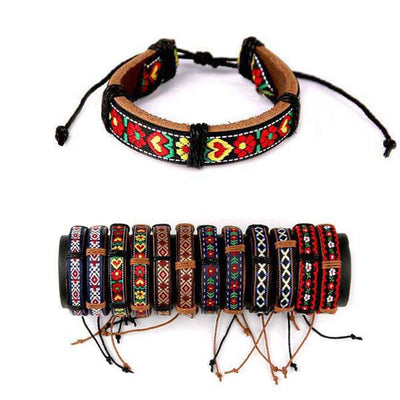 Embroidered Pattern Faux Leather Bracelets 4921 (12 units)