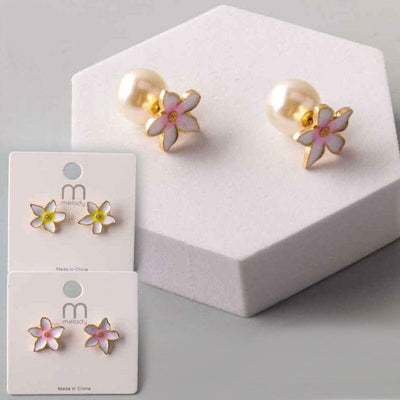 Enamel Flower Pearl Back Earring 38738 (12 units)
