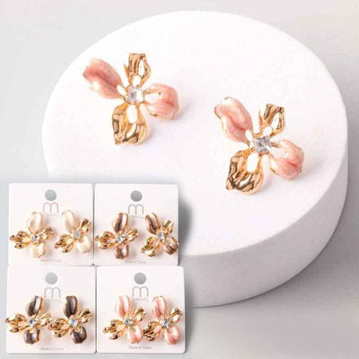 Enamel Metal Rhinestone Orchid Earring 38629 (12 units)