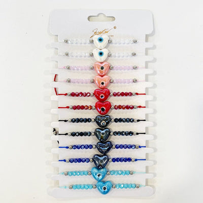 Evil Eye Heart Bead String Bracelet 5484 ( 12 units)