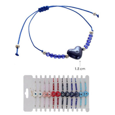 Evil Eye Heart Bead String Bracelet 5484 ( 12 units)