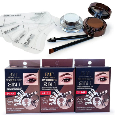 Eyebrow Kit- Gel + Powder + Brush + Stencils 4 Colors (12 units)