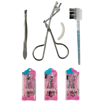 Eyelash Curler & Tweezer Brow Brush Set (12 units)