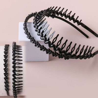 Fashion 2PC Black Plastic Headband 12604 (12 units)